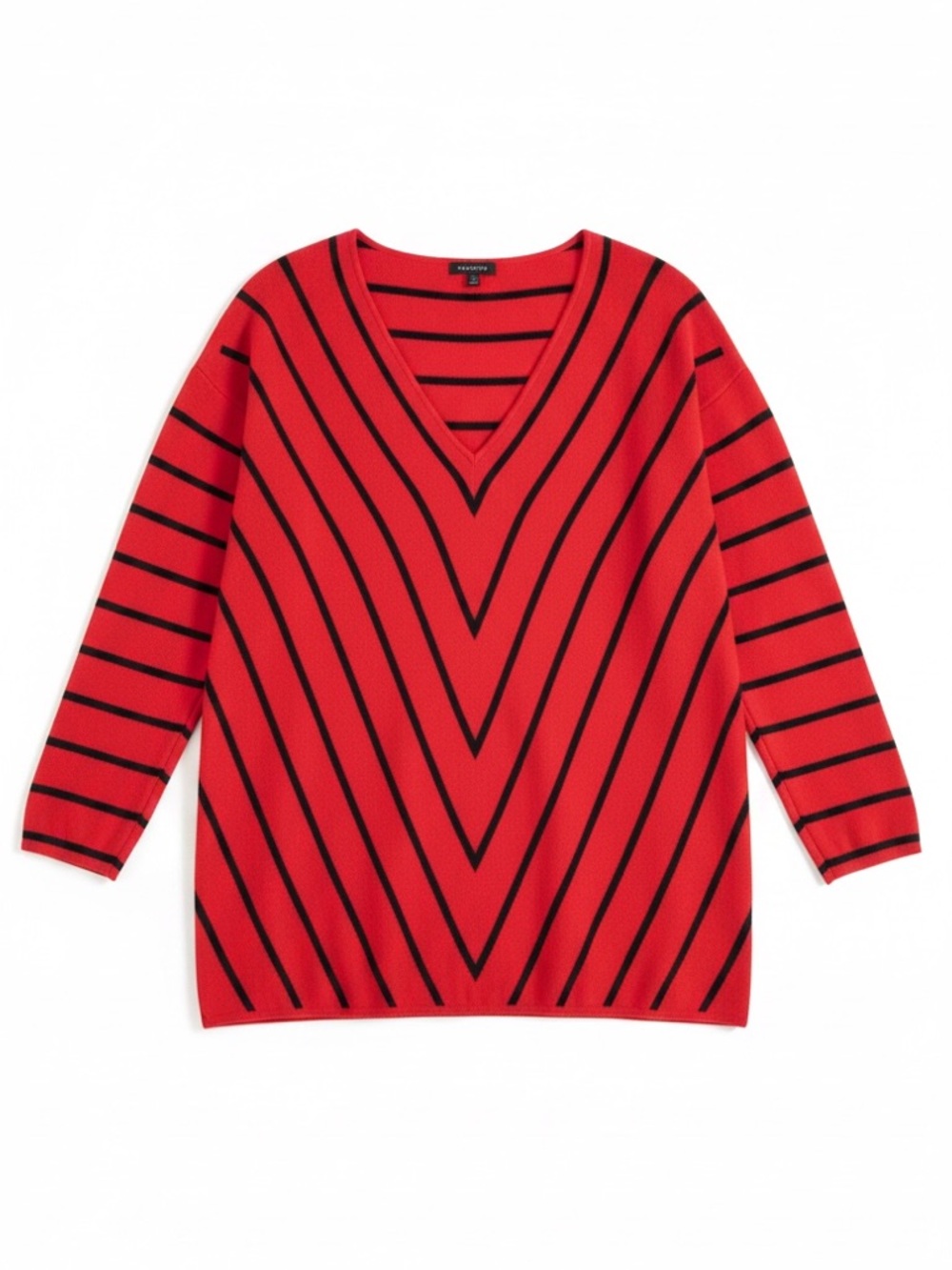 Talbots Chevron Stripe V-Neck Sweater Classic Knit Top Red Navy Size Medium